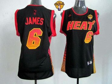 Women NBA Miami Heat #6 LeBron James Black With Finals Patch Vibe Stitched NBA Jersey