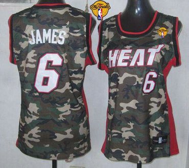 Women NBA Miami Heat #6 LeBron James Camo With Finals Patch Stealth Collection Stitched NBA Jersey