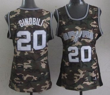 Women NBA Spurs #20 Manu Ginobili Camo Stealth Collection Stitched NBA Jersey