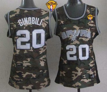 Women NBA Spurs #20 Manu Ginobili Camo With Finals Patch Stealth Collection Stitched NBA Jersey