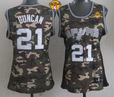 Women NBA Spurs #21 Tim Duncan Camo With Finals Patch Stealth Collection Stitched NBA Jersey
