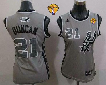 Women NBA Spurs #21 Tim Duncan Grey Alternate With Finals Patch Stitched NBA Jersey