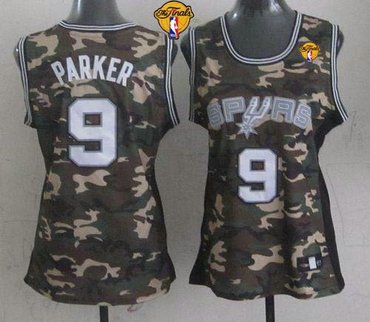 Women NBA Spurs #9 Tony Parker Camo With Finals Patch Stealth Collection Stitched NBA Jersey