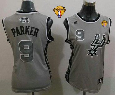 Women NBA Spurs #9 Tony Parker Grey Alternate With Finals Patch Stitched NBA Jersey