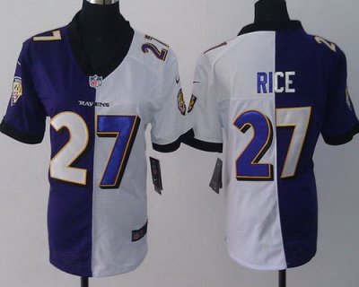 Women NEW Baltimore Ravens #27 Ray Rice Purple White Split NFL Jerseys