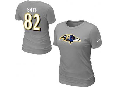 Women NEW Baltimore Ravens #82 Smith Name & Number T-Shirt grey