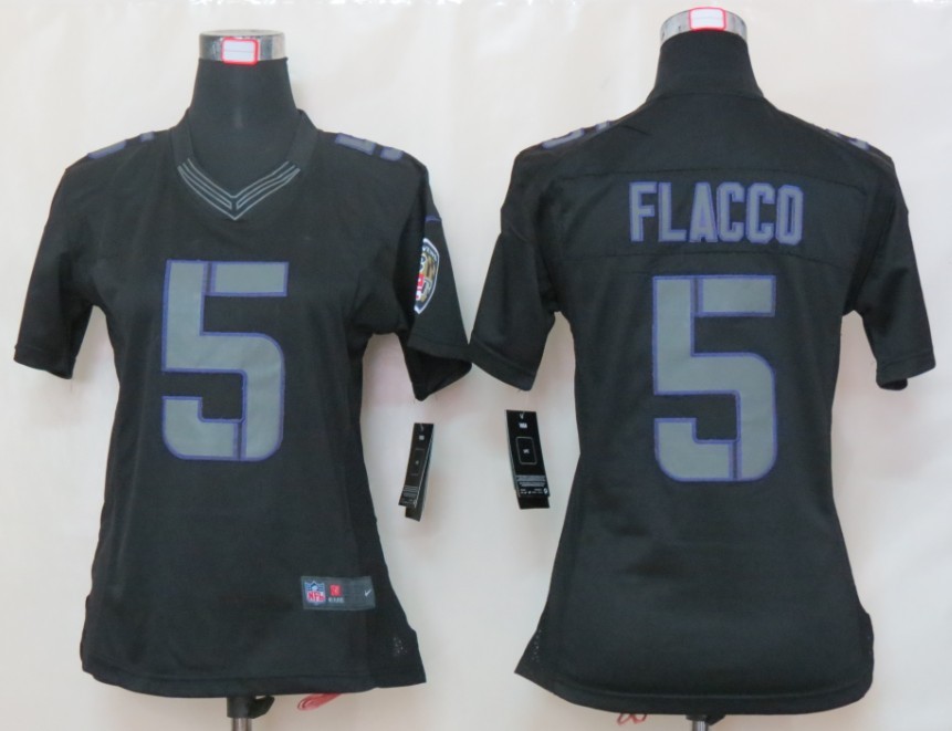Women NEW Baltimore Ravens 5 Joe Flacco Black Jerseys(Impact Limited)