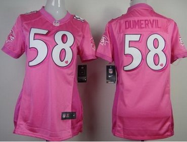 Women NEW Baltimore Ravens 58 Elvis Dumervil Pink Love NFL Jerseys