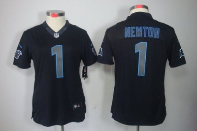 Women NEW Carolina Panthers 1# Newton Black Jerseys(Impact Limited)