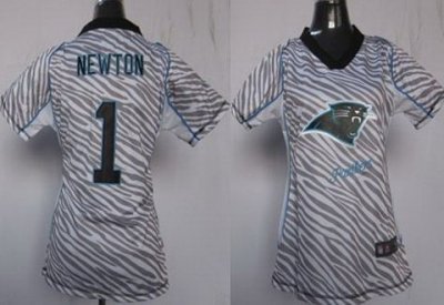 Women NEW Carolina Panthers 1 Cam Newton Womens FEM FAN Zebra NFL Jerseys