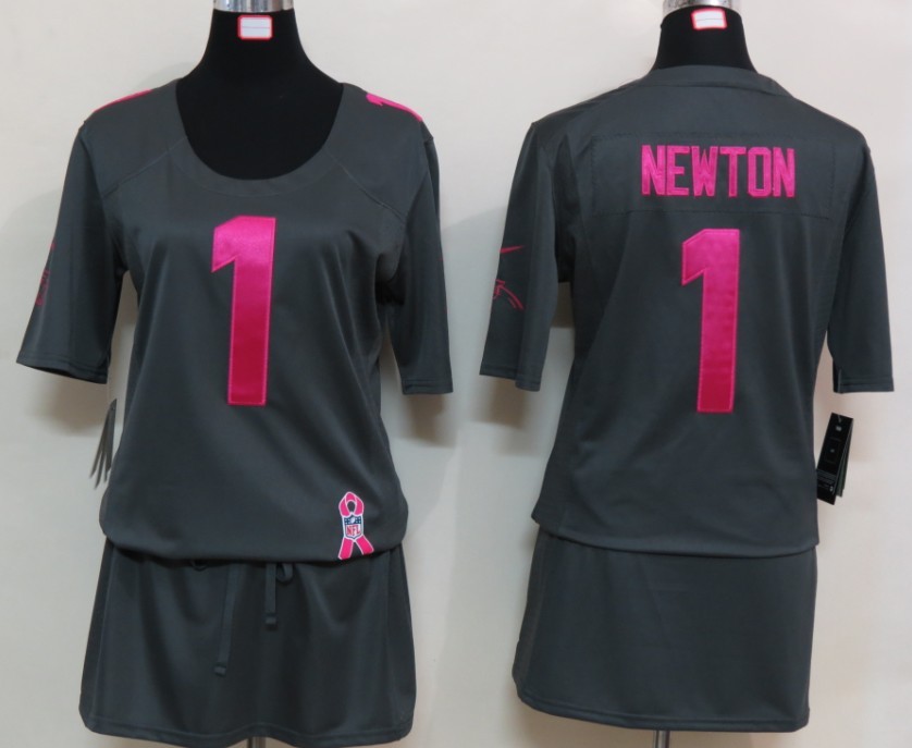Women NEW Carolina Panthers 1 Newton Elite breast Cancer Awareness Dark grey Jerseys