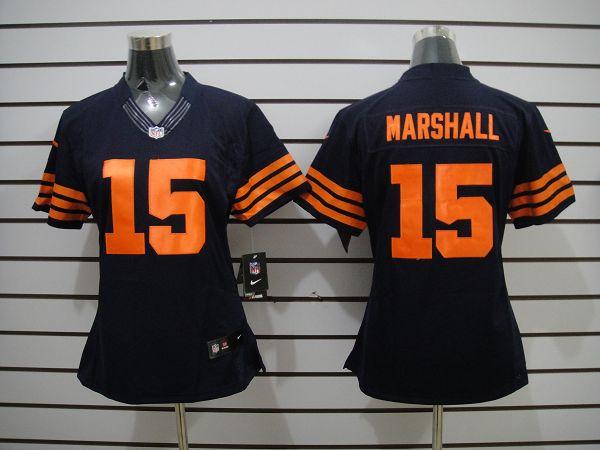 Women NEW Chicago Bears 15 Brandon Marshall Blue Jerseys(orange number)