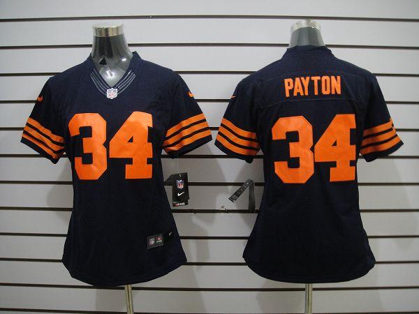 Women NEW Chicago Bears 34 Walter Payton Blue Jerseys(orange number)