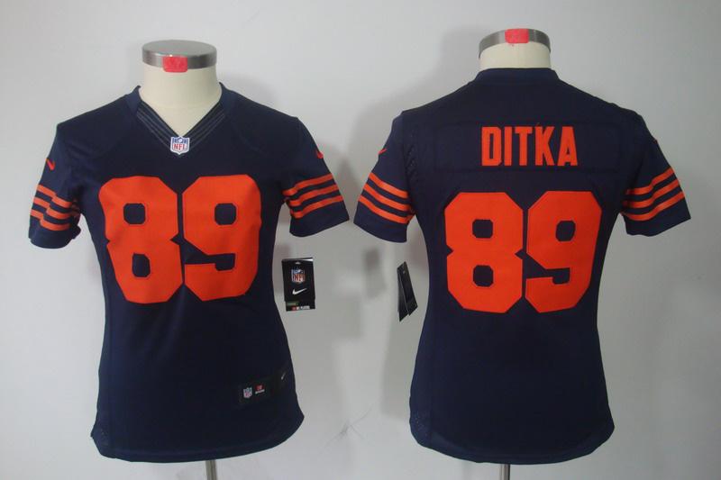 Women NEW Chicago Bears 89 mike ditka Blue Jerseys(orange number)