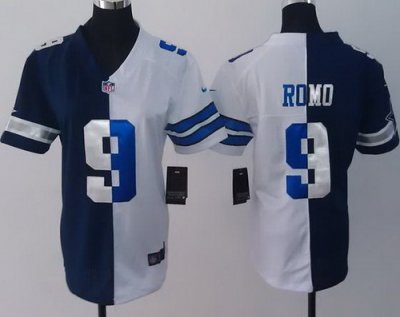 Women NEW Dallas Cowboys #9 Tony Romo Blue White Split NFL Jerseys