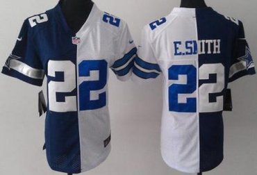 Women NEW Dallas Cowboys 22 E.SMITH Blue White Split NFL Jerseys