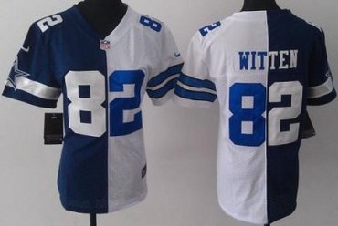Women NEW Dallas Cowboys 82 Jason Witten Blue White Split NFL Jerseys