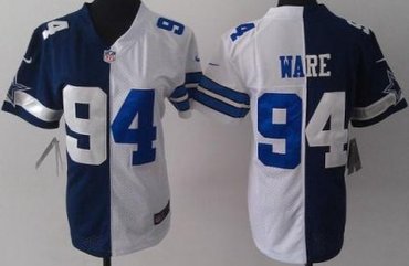 Women NEW Dallas Cowboys 94 DeMarcus Ware Blue White Split NFL Jerseys