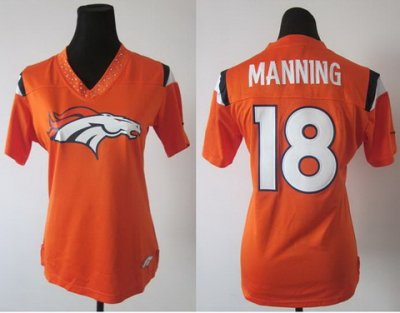 Women NEW Denver Broncos 18 Peyton Manning Orange FEM FAN Field Flirt Fashion Jerseys