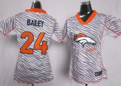 Women NEW Denver Broncos 24# Champ Bailey FEM FAN Zebra Jerseys