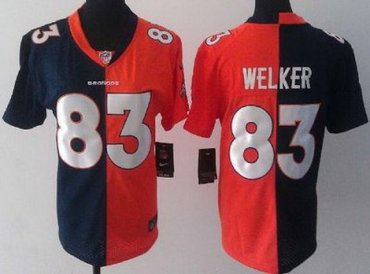 Women NEW Denver Broncos 83 Wes Welker Orange Blue Split NFL Jerseys