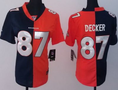 Women NEW Denver Broncos 87# Eric Decker Orange Blue Split NFL Jerseys