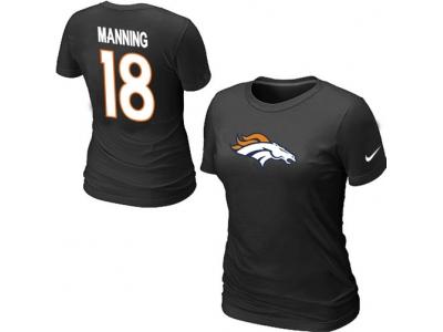 Women NEW Denver Broncos Peyton #18 Manning Name & Number T-Shirt Black