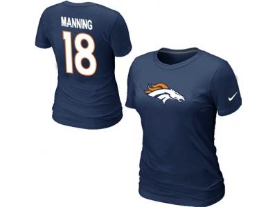 Women NEW Denver Broncos Peyton #18 Manning Name & Number T-Shirt Blue