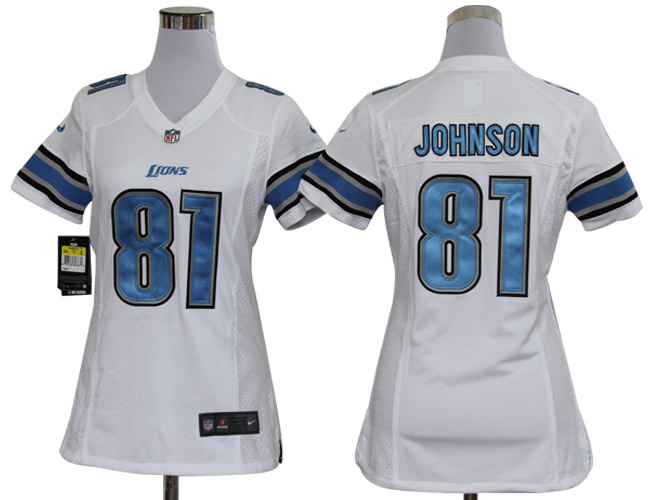 Women NEW Detroit Lions 81 Calvin Johnson Game White Jerseys