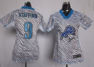 Women NEW Detroit Lions 9 Matthew Stafford FEM FAN Zebra NFL Jerseys