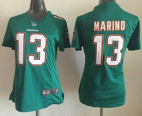 Women NEW Dolphins #13 Dan Marino Aqua Green Team Color Stitched NFL Elite Jersey