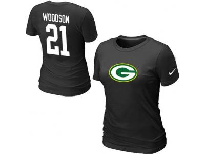 Women NEW Green Bay Packers #21 WOODSON Name & Number T-Shirt black