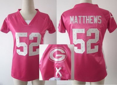 NFL Women NEW Green Bay Packers 52 Clay Matthews Pink Womens Draft Him II Top Jerseys