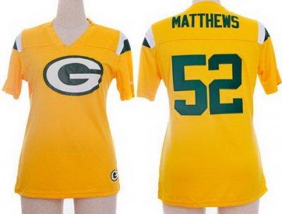 Women NEW Green Bay Packers 52 Clay Matthews Yellow FEM FAN Field Flirt Fashion Jerseys
