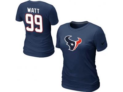 Women NEW Houston Texans #99 Watt Name & Number D.Blue T-Shirt