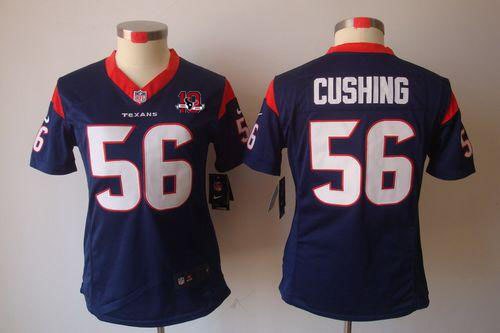 Women NEW Houston Texans 56 Brian Cushing Blue NEW NFL Jerseys W 10th Patch