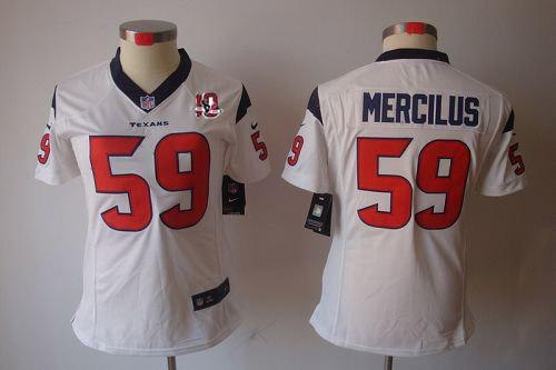 Women NEW Houston Texans 59 Whitney Mercilus White NEW NFL Jerseys W 10th Patch