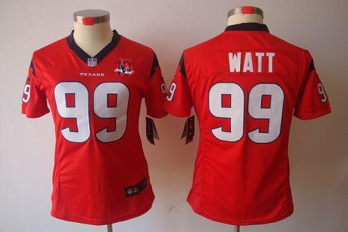 Women NEW Houston Texans 99 Watt Red NEW NFL Jerseys W 10th Patch
