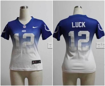 Women NEW Indianapolis Colts 12 Andrew Luck Blue White Drift Fashion II Jerseys