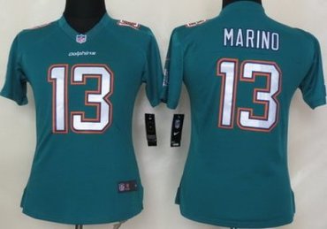 Women NEW Miami Dolphins 13 Dan Marino Green Jerseys(2013)