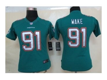 Women NEW Miami Dolphins 91 Cameron Wake Green Jerseys(2013)