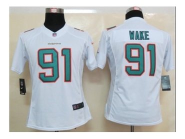 Women NEW Miami Dolphins 91 Cameron Wake White Jerseys(2013)