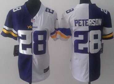 Women NEW Minnesota Vikings 28 Adrian Peterson Purple White Split NFL Jerseys 2013 New Style