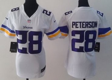 Women NEW Minnesota Vikings 28 Adrian Peterson White Jerseys(2013)