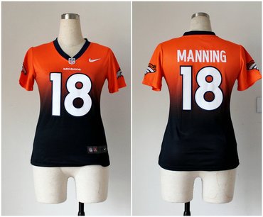 Women NEW NFL Denver Broncos 18 Peyton Manning Orange-Blue Drift Fashion Jerseys