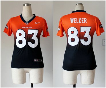 Women NEW NFL Denver Broncos 83 Wes Welker Orange-Blue Drift Fashion Jerseys