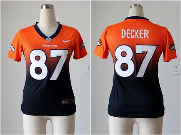 Women NEW NFL Denver Broncos 87 Eric Decker Orange Blue Drift Fashion II Jerseys