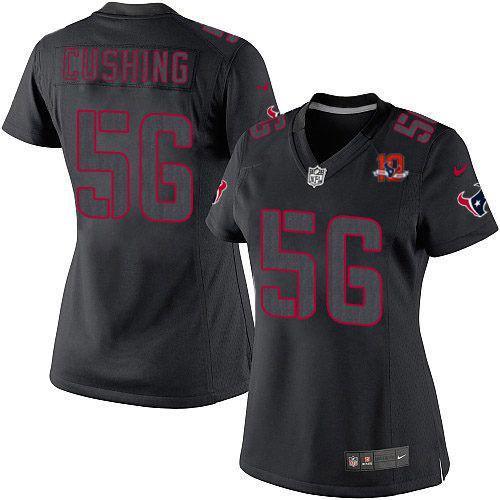 Women NEW NFL Houston Texans 56 Brian Cushing Impact Limited Black Jerseys W 10th Patch