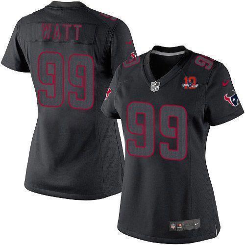 Women NEW NFL Houston Texans 99 J.J. Watt Impact Limited Black Jerseys W 10th Patch