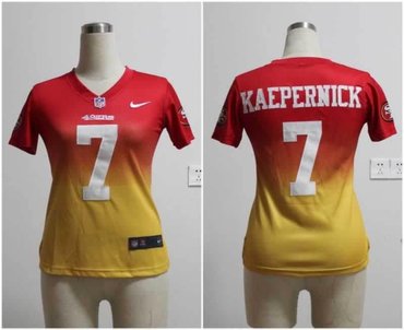 Women NEW NFL San Francisco 49ers 7 Colin Kaepernick Red-Yellow Drift Fashion II Jerseys